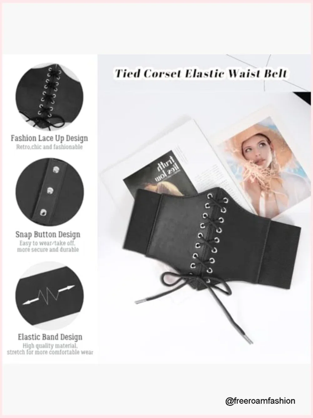 Wide Elastic Corset Waist Belt Lace-up Tied Waspie Belt